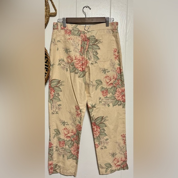 Lauren Ralph Lauren Soft Linen Floral Cargo Cropped Pants Women Capri 6 Beige - Picture 2 of 5